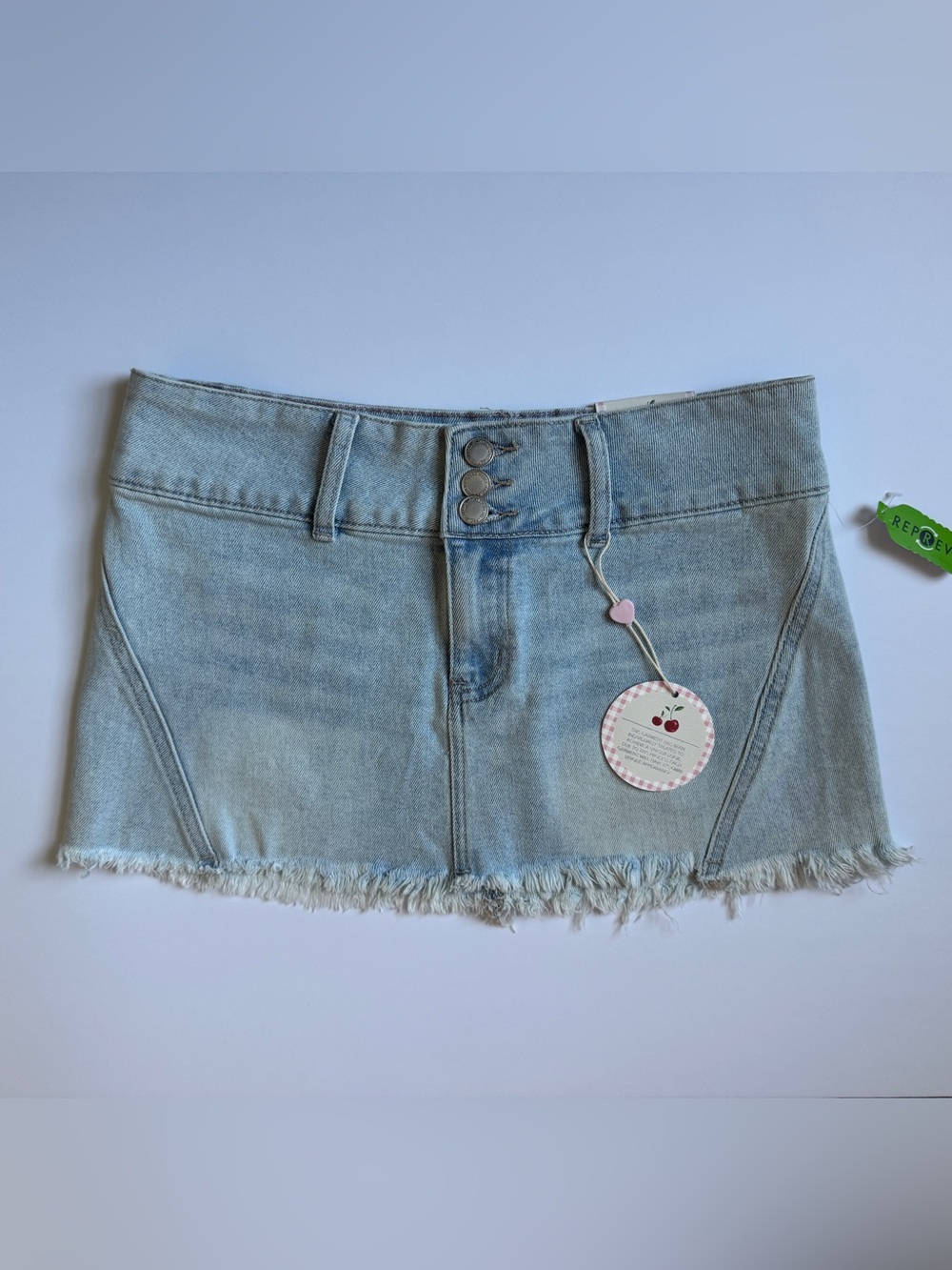 NWT Light Blue Denim Micro Mini Skirt with Frayed Hem